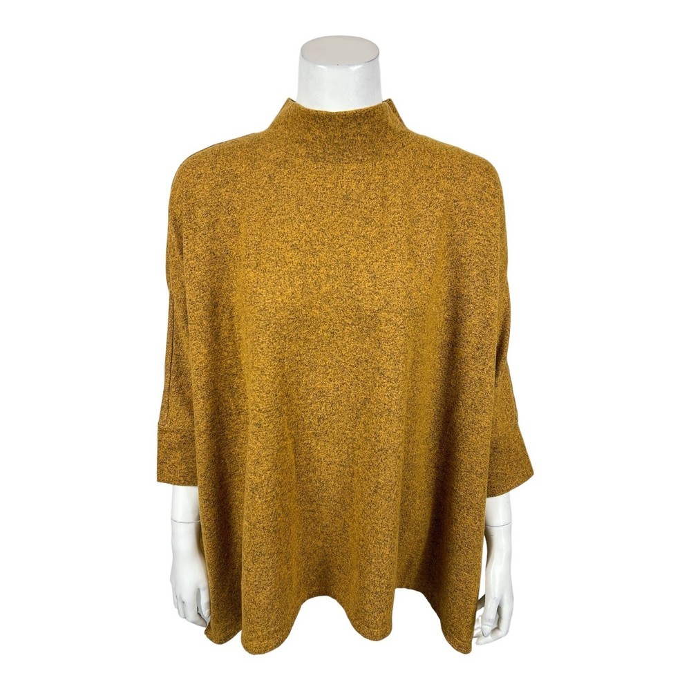 Denim & Co. Women's Comfort Zone Plush Knit Mock Neck Poncho Gold Medium Size